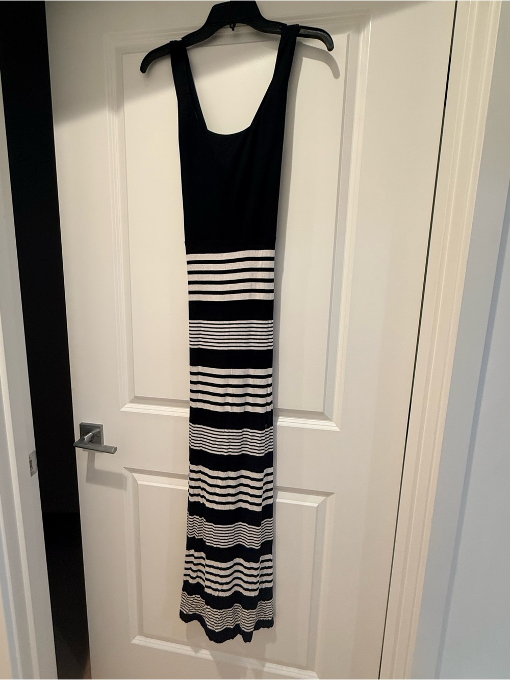 Mystree Black and White Striped Maxi Dress